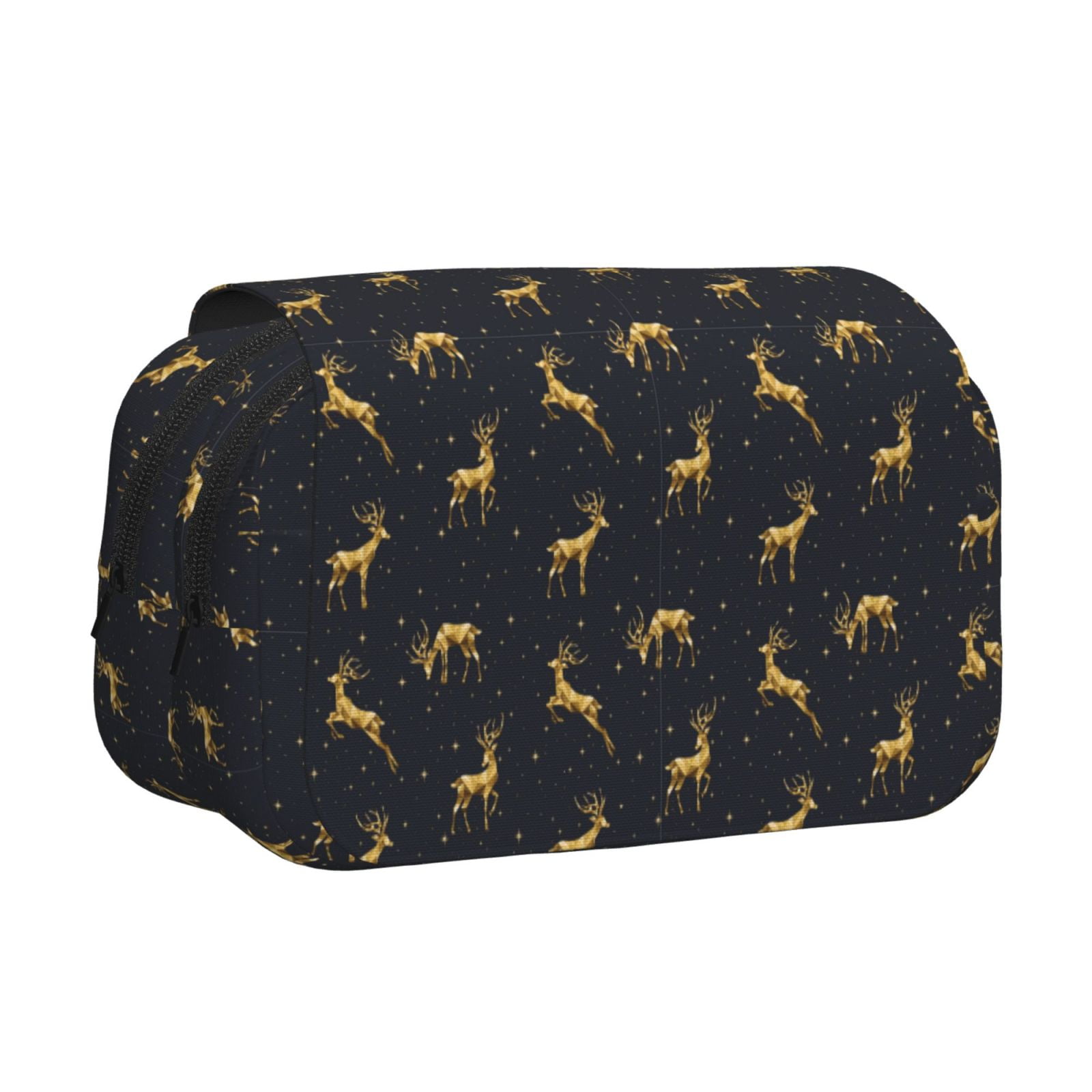 Rateoe Christmas Deers Pattern Double Clamshell Pen Case, Storage Organizer with Two Zipper Compartments– Holds Up to 50 Pencils & Pens