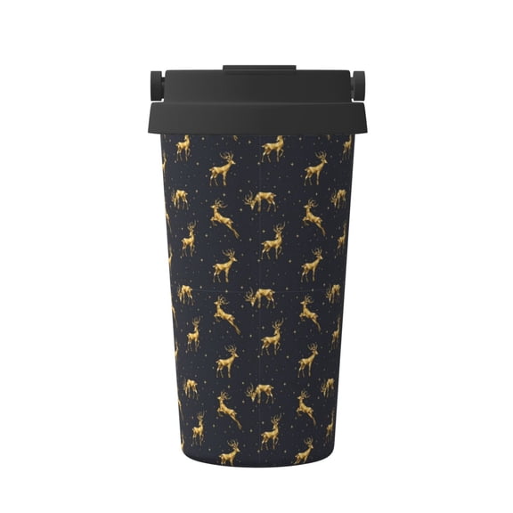 Rateoe Christmas Deers Pattern Travel Coffee Mug Tumbler with Flip Lid | Reusable Insulated Stainless Steel Cold Brew Iced Coffee Cup Thermos