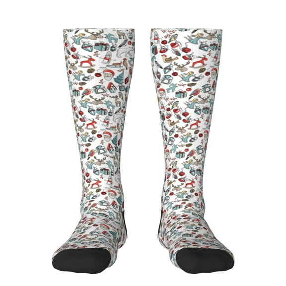 Rateoe Christmas Elements Pattern Women’s Knee High Crew Socks,Trouser Socks Comfortable, Breathable, Moisture-Wicking and Soft