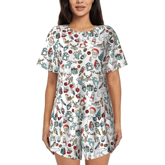 Rateoe Christmas Elements Pattern Women's Short-Sleeved Pajama Set - 2 Piece Soft and Lightweight Sleepwear Set-XX-Large