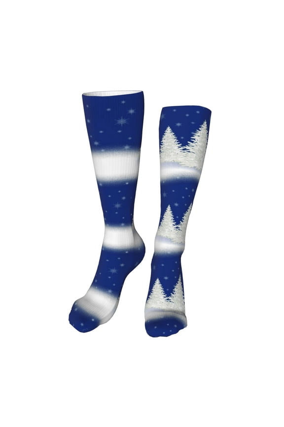 Christmas Fir Tree print Women's Men's Novelty 20in Crew Socks Cotton Socks Knee High Socks for Walking,Running,Nurses,Pregnancy-One Size