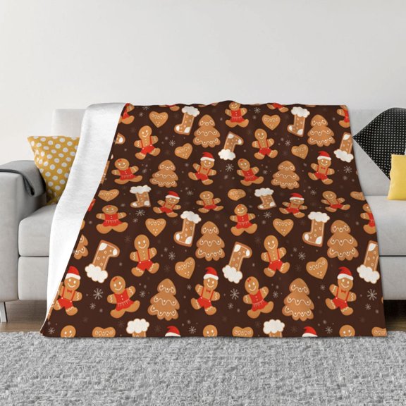 Rateoe Christmas Gingerbread Cookies Pattern Flannel Throw Blanket, Ultra-soft Blanket for Bed, Couch, Car, Hypoallergenic Anti-pilling blanket-