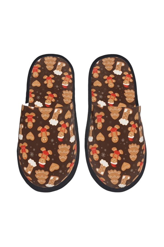 Christmas Gingerbread Cookies Pattern Fuzzy Slippers Fuzzy Soft House Slippers Plush Furry Warm Cozy Open Toe Fluffy Home Shoes-Large