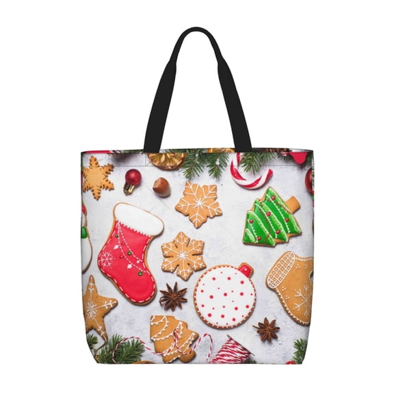 Rateoe Christmas Gingerbread Cookies Print Lightweight Tote Bag for Women, Water-Resistant Shoulder Bag with Zipper, Spacious Casual Handbag for Work, School, Shopping