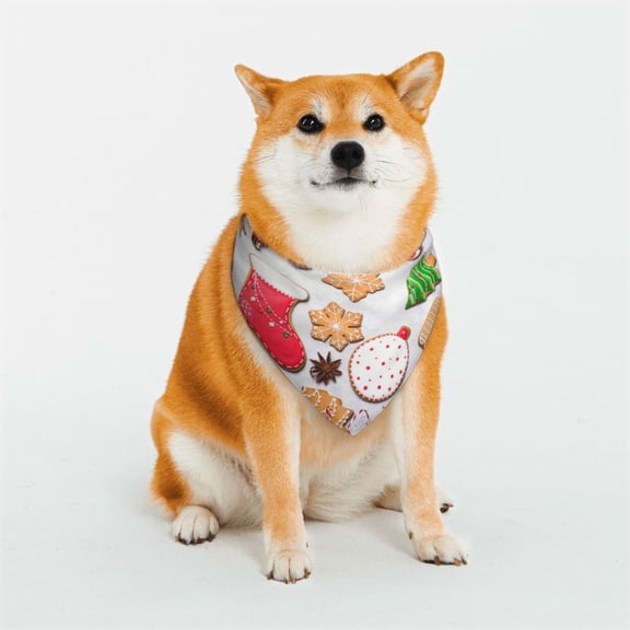 Rateoe Christmas Gingerbread Cookies Print Pet Scarf for Dogs and Cats – Stylish Reflective Design, Breathable & Durable Pet Bandana with Quick-Release Buckle-Large