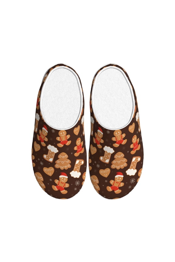 Christmas Gingerbread Cookies Print Women's Men's Cotton Knit Slippers Lightweight Memory Foam Indoor House Shoes with Anti-Skid Sole-39/40