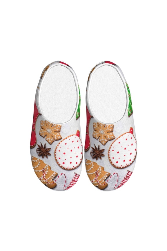 Christmas Gingerbread Cookies Print Women's Men's Cotton Knit Slippers Lightweight Memory Foam Indoor House Shoes with Anti-Skid Sole-46/47