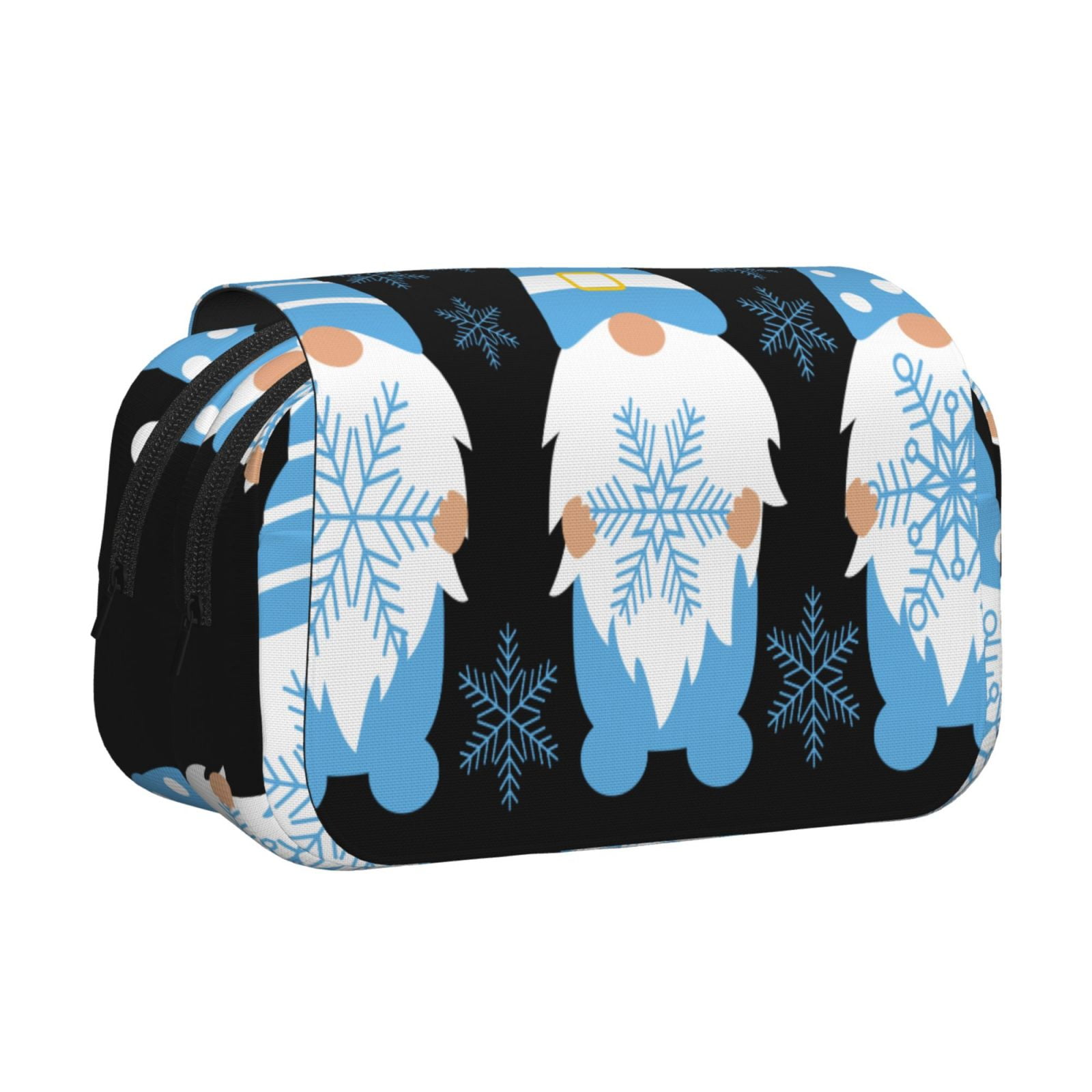 Rateoe Christmas Gnome Snowflake Pattern Double Clamshell Pen Case, Storage Organizer with Two Zipper Compartments– Holds Up to 50 Pencils & Pens