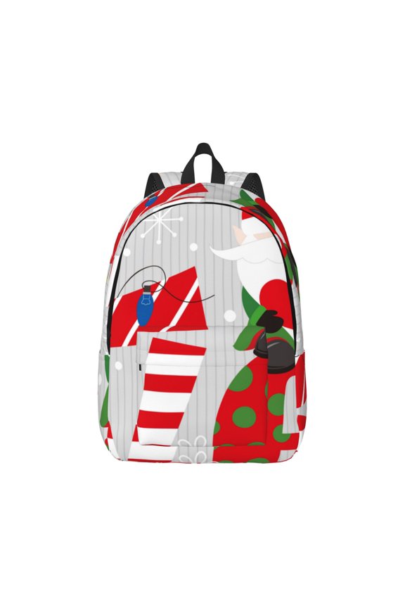 Christmas Gnome With Love Pattern Canvas College Laptop Backpack,Travel Daypack,Durable Rucksack Travel Notebook Bag School Backpack Book Bag for Men Women-Medium