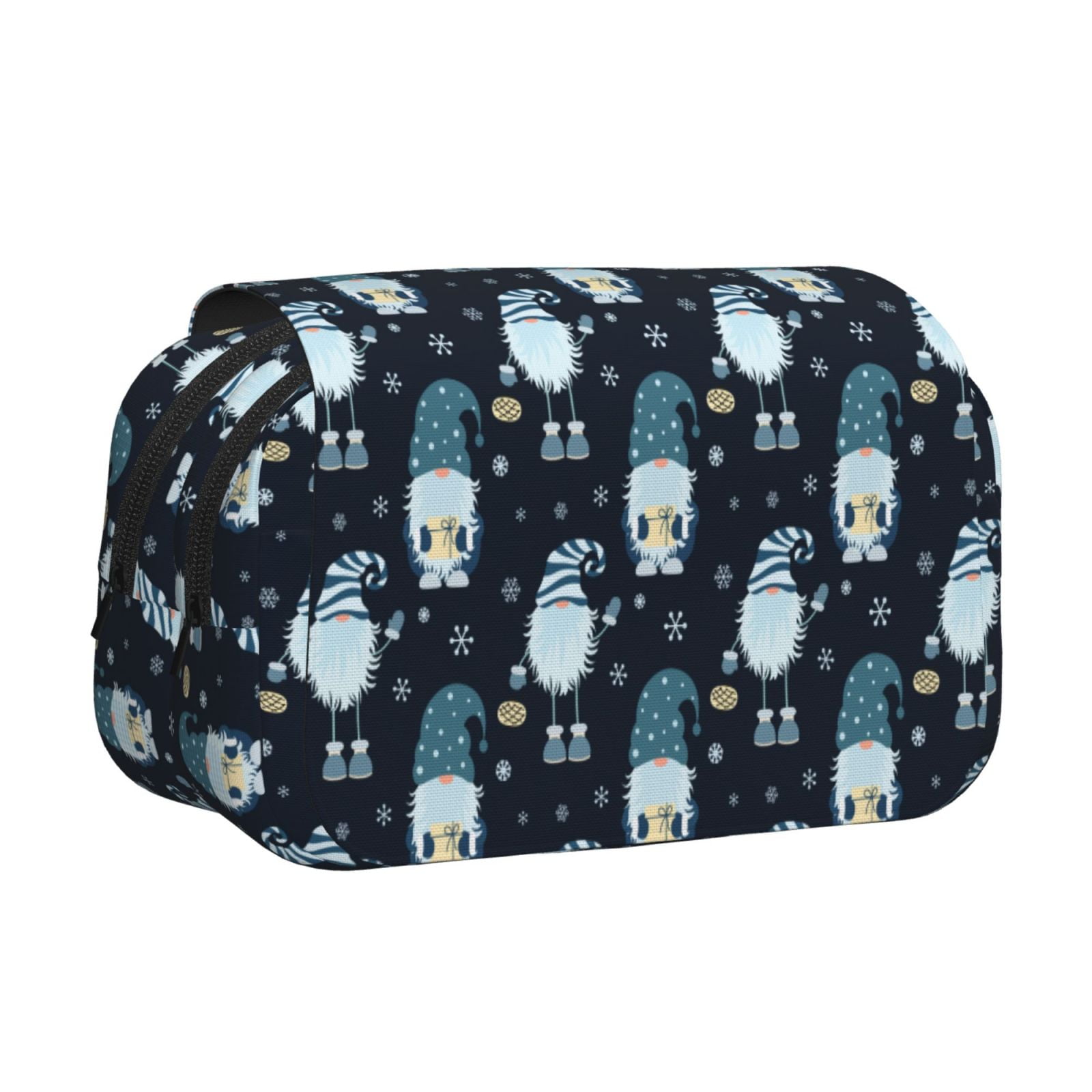 Rateoe Christmas Gnome blue Pattern Double Clamshell Pen Case, Storage Organizer with Two Zipper Compartments– Holds Up to 50 Pencils & Pens
