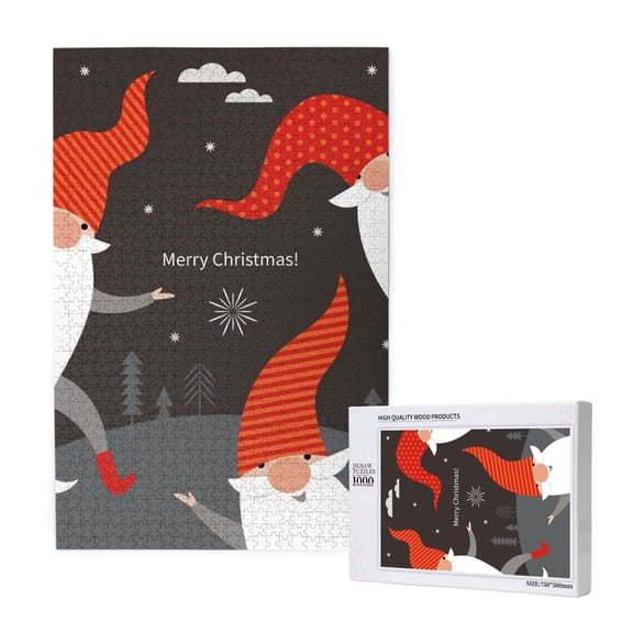 Rateoe Christmas Gnomes In Red Hats Pattern Wooden Picture Puzzle ,1000 Piece Jigsaw Puzzle ,Family Fun Puzzle, Home Décor Puzzle, Gift Puzzle(Vertical style)
