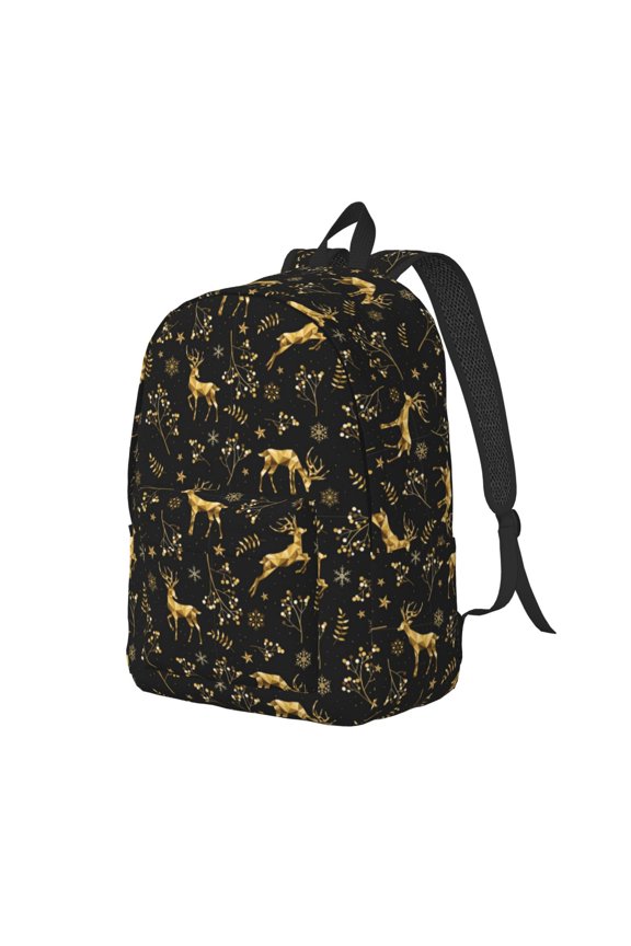 Christmas Gold Deers1 Pattern Durable Canvas Backpack for Men & Women – Stylish & Lightweight – Adjustable Straps, Multiple Pockets – Fits 15-17 Inch LaptopsMedium