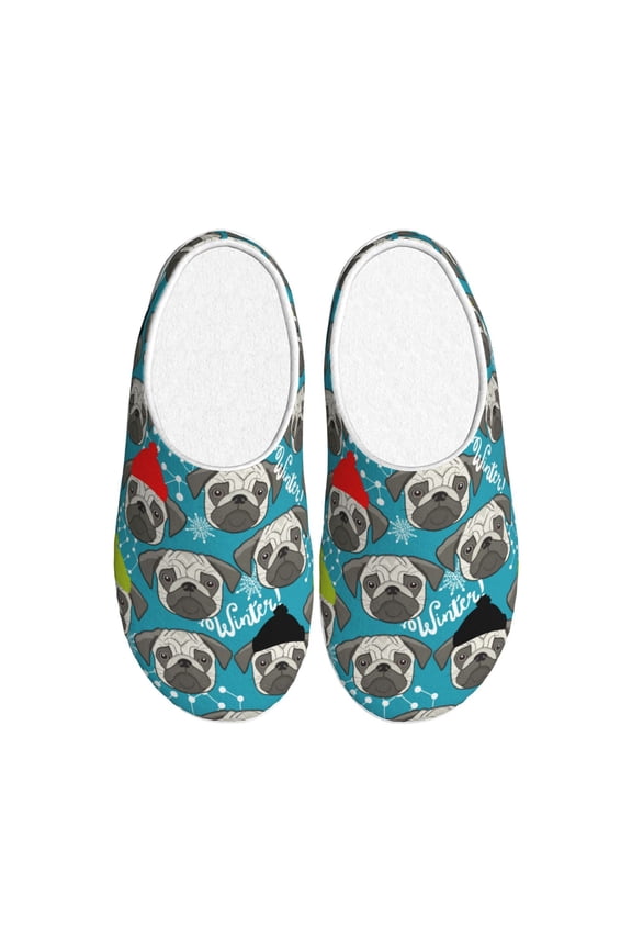 Christmas Hat Cute French Bulldog Print Women's Men's Cotton Knit Slippers Lightweight Memory Foam Indoor House Shoes with Anti-Skid Sole-40/41