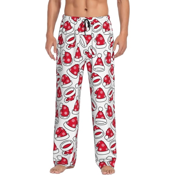 Rateoe Christmas Hat Pattern Men’s Ultra-Soft Comfy Pajama Lounge Pants Sleepwear,Comfortable Lounge Wear,lightweight Pajamas, Casual Home Wear-Medium
