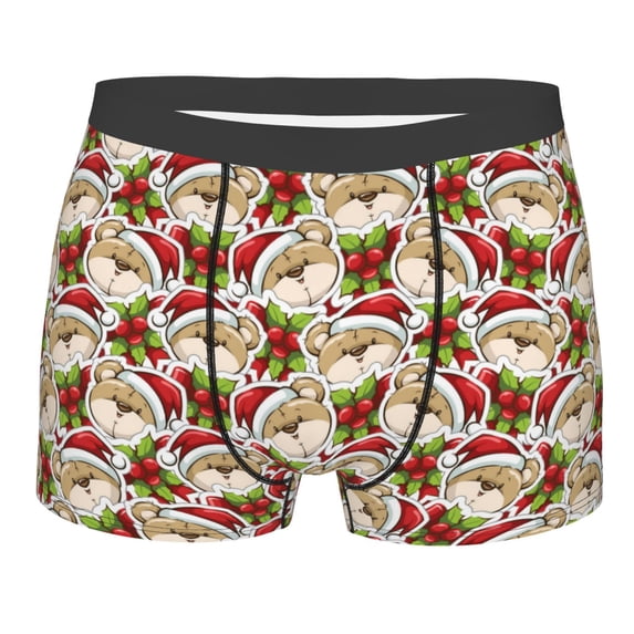 Rateoe Christmas Hat bear Mens Boxer Briefs Poly Spandex Performance Boxer Briefs Underwear Hem Boxer Briefs - Medium