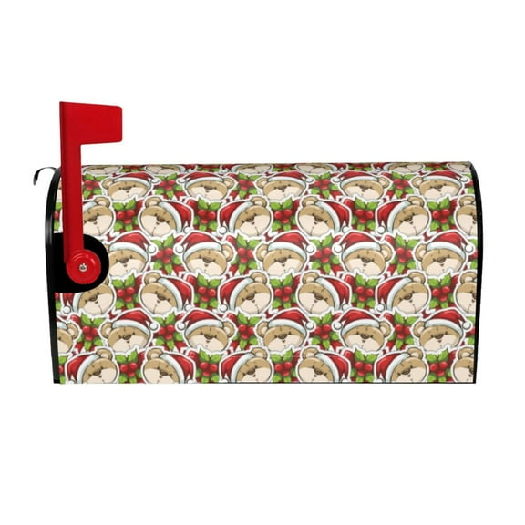 Rateoe Christmas Hat bear Printed Mailbox Covers - Easy to Install Fall, Winter, Spring, Summer Mailbox Cover - Weather and UV-Resistant Mailbox Decor - Mailbox Magnetic Covers-21x18 in