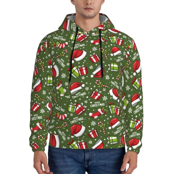 Rateoe Christmas Hat sock Pattern Mens Hoodie, Pullover Hooded Sweatshirt, Kangaroo Pocket Hoodie Ideal for Daily Wear, Travel and Home-Medium