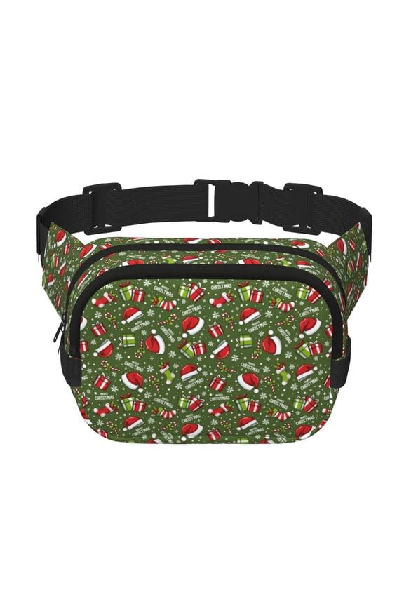 Christmas Hat sock Print Fanny Pack Belt Bag for Women and Men, Square Double-Layer Waterproof Waist Pack with Adjustable Strap for Hiking, Jogging, Cycling