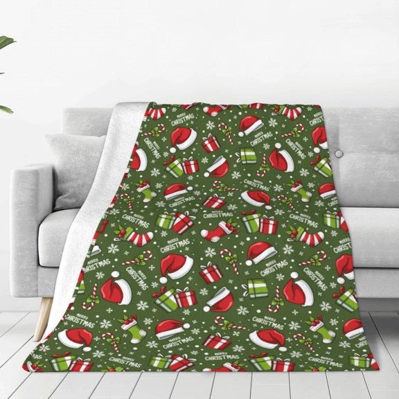 Rateoe Christmas Hat sock Print Fuzzy Fleece Throw Blanket Extra Large,Super Soft,Fluffy and Warm Blankets for Couch,Bed,All Season Use (40"x30")