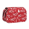 thumbnail image 1 of Rateoe Christmas Hohoho Pattern Double Clamshell Pen Case, Storage Organizer with Two Zipper Compartments– Holds Up to 50 Pencils & Pens, 1 of 7