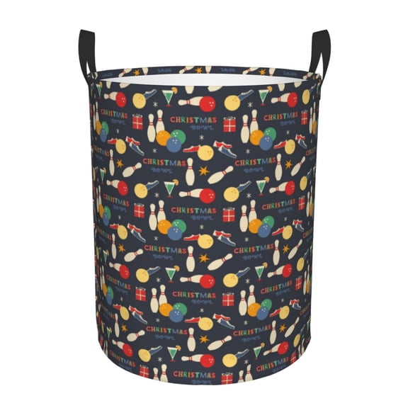 Rateoe Christmas Holiday Bowling Pattern Round Laundry Hamper Basket, Tall Hamper Basket for Blanket Storage, Nursery Clothes Hamper for Laundry in Bedroom and College Dorm-Small