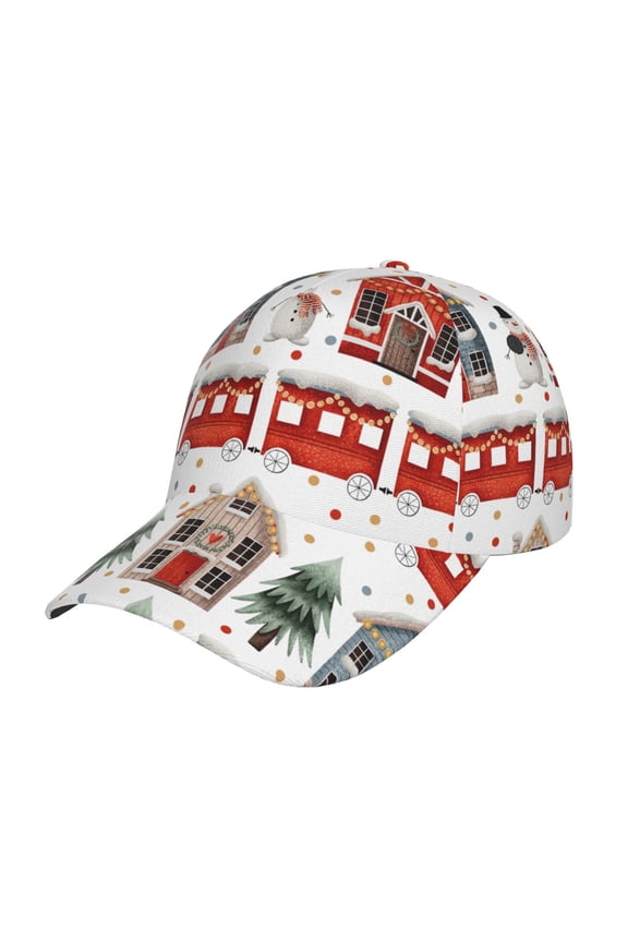 Christmas Houses Pattern Baseball Cap Outdoor Cap Mountain Dad Hat - Unstructured Soft Cotton Cap-Adjustable UV Protection Cap