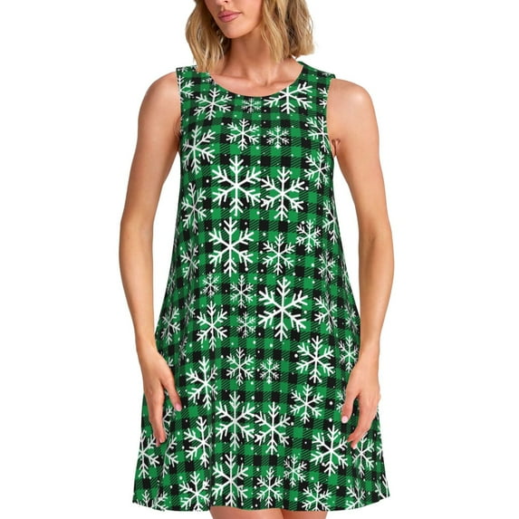 Rateoe Christmas Pattern At Buffalo Plaid Pattern Women’s Sleeveless Dress,Casual Summer Dress,A-line Sleeveless Dress Versatile Summer Dress Stylish Day Dress