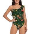 thumbnail image 1 of Rateoe Christmas Pattern Women One Piece Swimsuits Tummy Control One Shoulder Bathing Suits Ruffle Swimwear-, 1 of 6