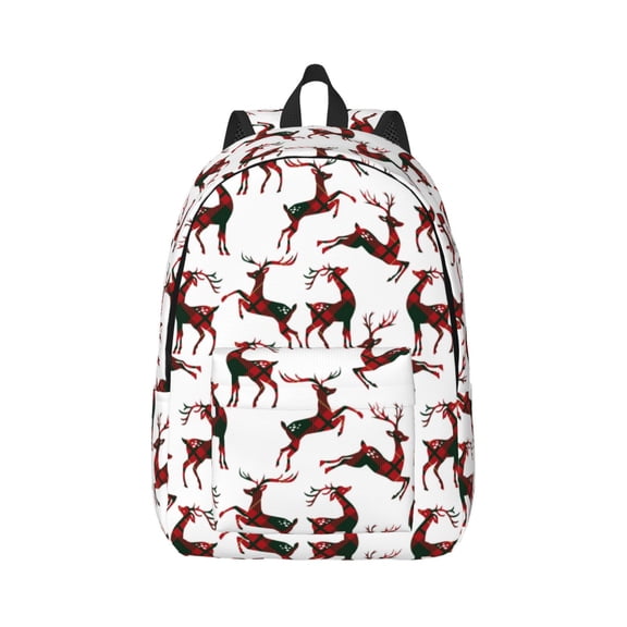 Rateoe Christmas Plaid Moose Pattern Canvas College Laptop Backpack,Travel Daypack,Durable Rucksack Travel Notebook Bag School Backpack Book Bag for Men Women-Small