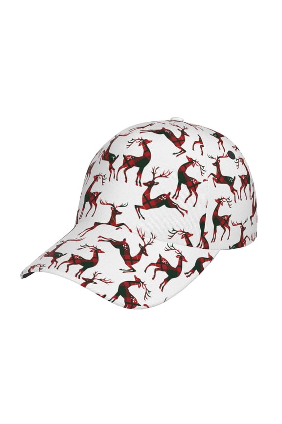 Christmas Plaid Moose Pattern Mens Baseball Cap Adjustable Curved Brim Hat, Soft Cotton Sports Cap for Outdoor, Casual, and Everyday Wear, Comfortable & Breathable