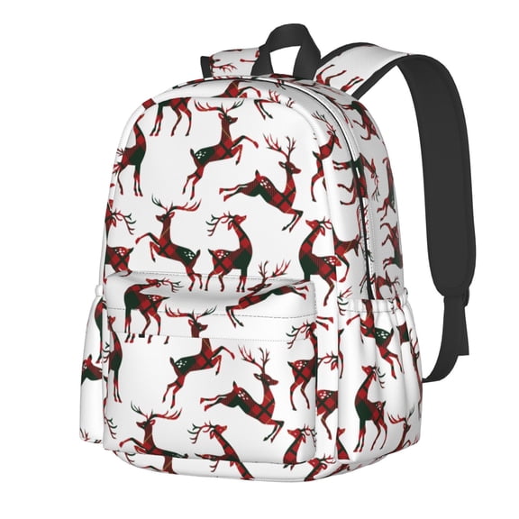 Rateoe Christmas Plaid Moose Pattern Student Backpack,Backpack for School,Lightweight Bag,Travel Backpack,Outdoor Backpack,Large Capacity Backpack