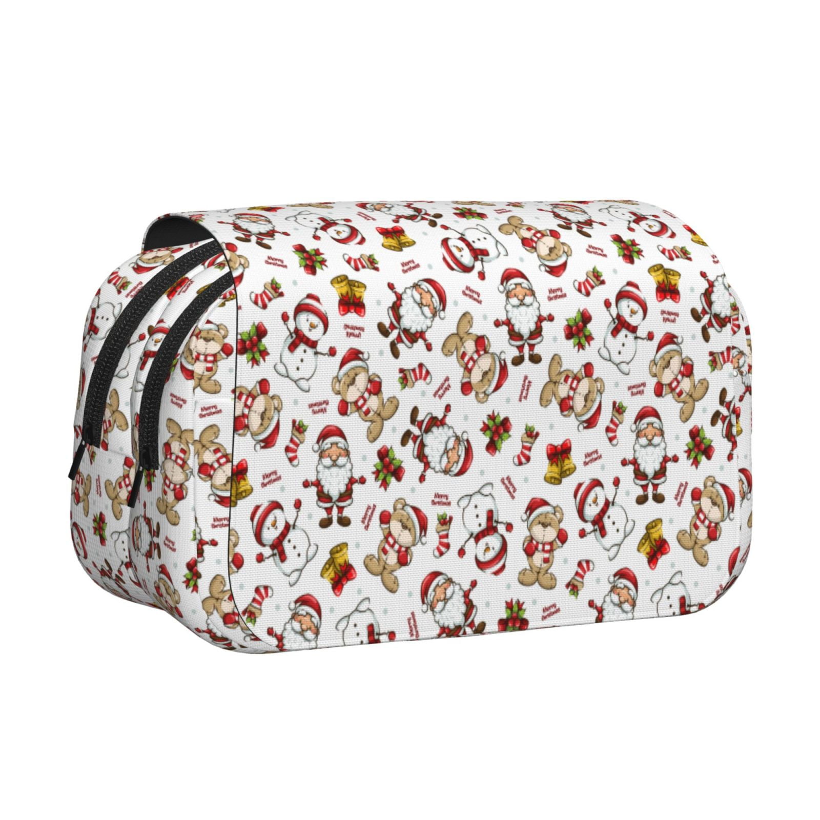 Rateoe Christmas Santa Cartoon Snowman Pattern Double Clamshell Pen Case, Storage Organizer with Two Zipper Compartments– Holds Up to 50 Pencils & Pens