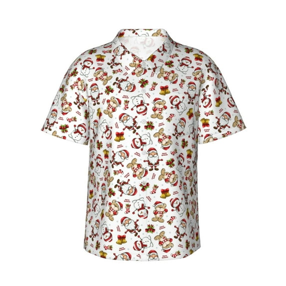 Rateoe Christmas Santa Cartoon Snowman Pattern Men’s Hawaiian Shirt – Short Sleeve Button-Down Tropical Beach Shirt, Lightweight & Breathable Casual Aloha Shirt with Pocket,3X-Large