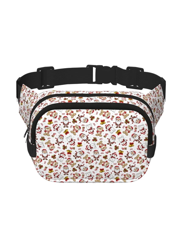 Christmas Santa Cartoon Snowman Print Fanny Pack Belt Bag for Women and Men, Square Double-Layer Waterproof Waist Pack with Adjustable Strap for Hiking, Jogging, Cycling
