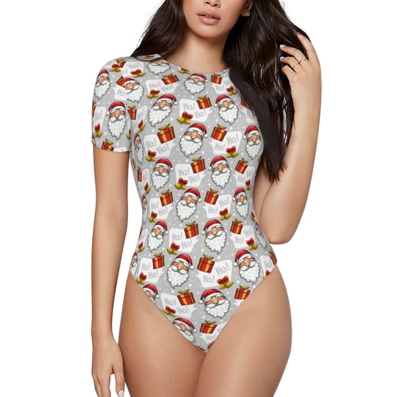 Rateoe Christmas Santa Claus Printed Women Rash Guard Short Sleeve,Tummy control Swimsuit Surfing Swimsuit Bathing Suit Short-sleeved Onesie UPF 50+ -Large