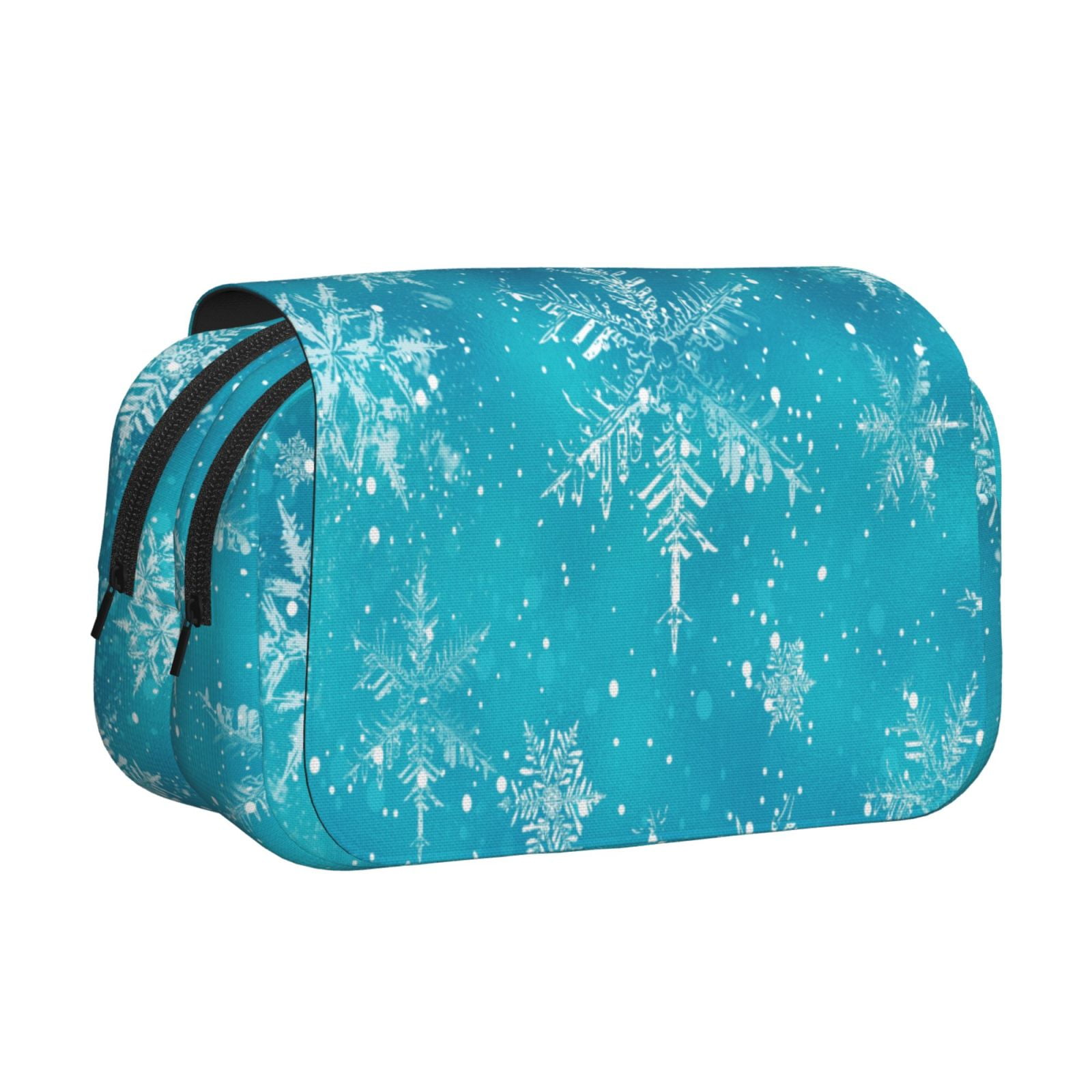 Rateoe Christmas Snow Pattern Double Clamshell Pen Case, Storage Organizer with Two Zipper Compartments– Holds Up to 50 Pencils & Pens