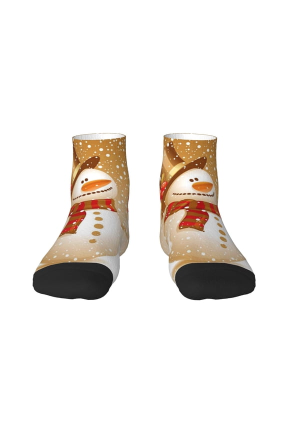 Christmas Snowman Gift Pattern Quarter Crew Socks,Toe Seamed Ankle Socks,Cotton Cushioned Breathable Athletic Crew Sports Socks