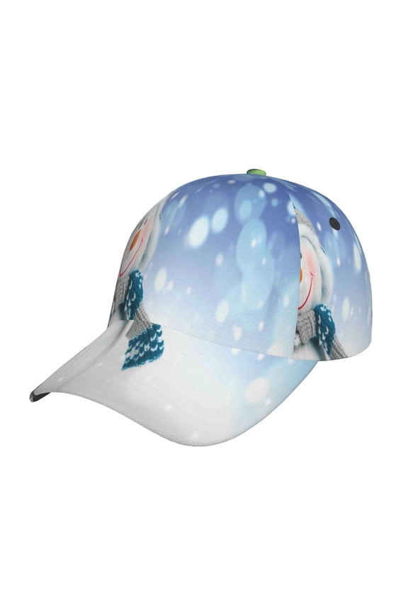 Christmas Snowman In The Snow Pattern Baseball Cap Outdoor Cap Mountain Dad Hat - Unstructured Soft Cotton Cap-Adjustable UV Protection Cap