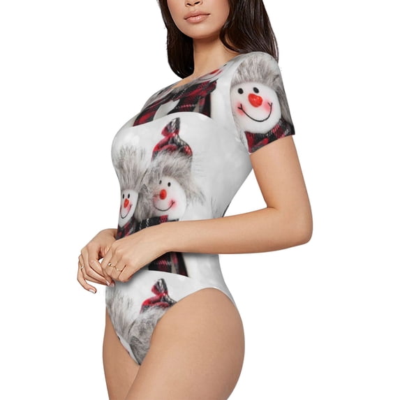 Rateoe Christmas Snowman With Hat Printed Women Rash Guard Short Sleeve,Tummy control Swimsuit Surfing Swimsuit Bathing Suit Short-sleeved Onesie UPF 50+