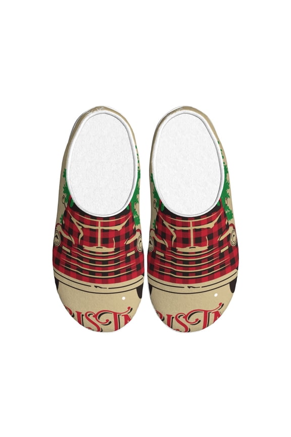 Christmas Vintage Red Truck Print Women's Men's Cotton Knit Slippers Lightweight Memory Foam Indoor House Shoes with Anti-Skid Sole-42/43