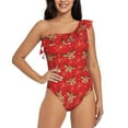 thumbnail image 1 of Rateoe Christmas With Cute Deer Pattern Women One Piece Swimsuits Tummy Control One Shoulder Bathing Suits Ruffle Swimwear-X-Large, 1 of 6