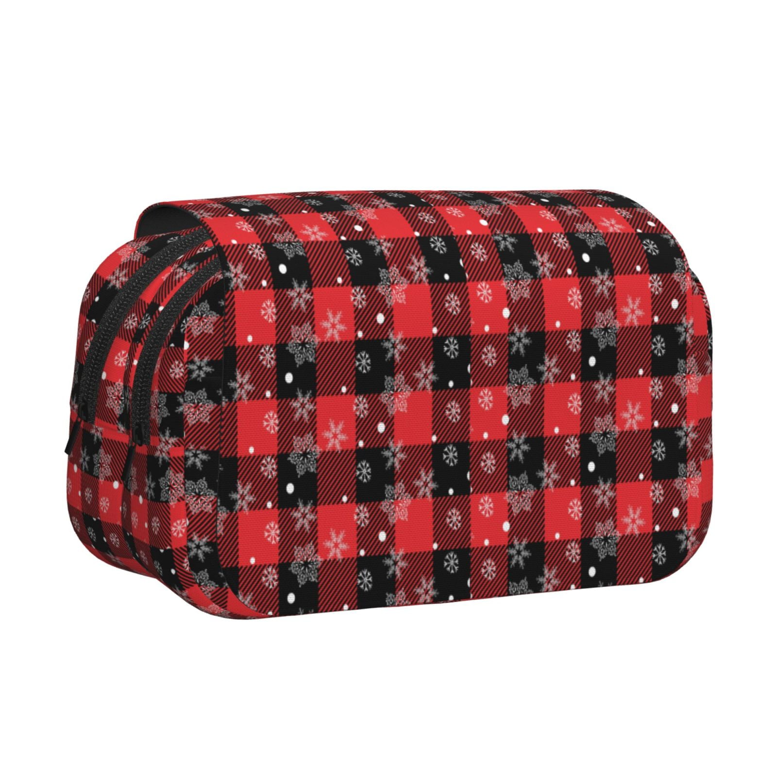 Rateoe Christmas With Snowflakes Pattern Double Clamshell Pen Case, Storage Organizer with Two Zipper Compartments– Holds Up to 50 Pencils & Pens
