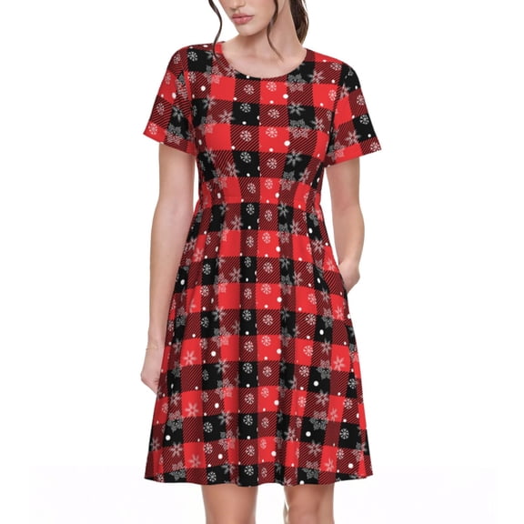 Rateoe Christmas With Snowflakes Pattern Women’s Short Sleeve Dress – Casual Elegant Summer A-Line Dress for Everyday Wear