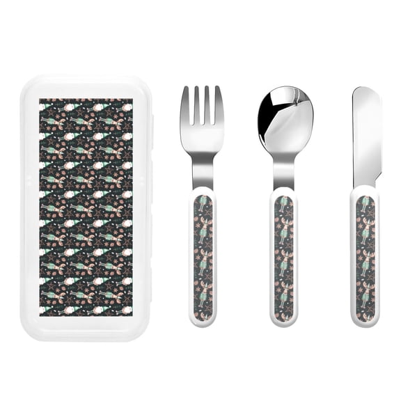 Rateoe Christmas cute deer old man for Stainless Steel Kids Silverware Set - Child and Toddler Safe Flatware - Children's Knife, Fork And Spoon Set