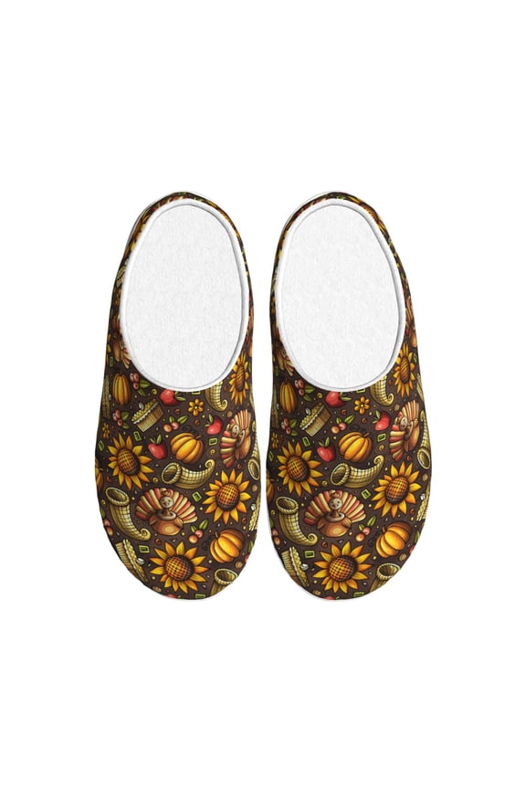 Chrysanthemum turkey Print Women's Men's Cotton Knit Slippers Lightweight Memory Foam Indoor House Shoes with Anti-Skid Sole-44/45