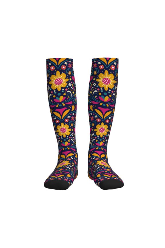 Cinco De Mayo Floral Compression Socks for Women and Men 20-30mmHg-Circulation Support Socks Knee High Nurse Pregnant Running Medical and Travel Athletic