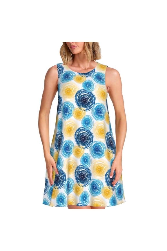 Circular Pattern Women’s Sleeveless Dress,Casual Summer Dress,A-line Sleeveless Dress Versatile Summer Dress Stylish Day Dress
