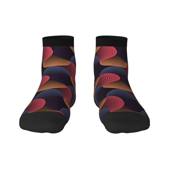 Rateoe Circular Stripes Pattern Quarter Crew Socks,Toe Seamed Ankle Socks,Cotton Cushioned Breathable Athletic Crew Sports Socks