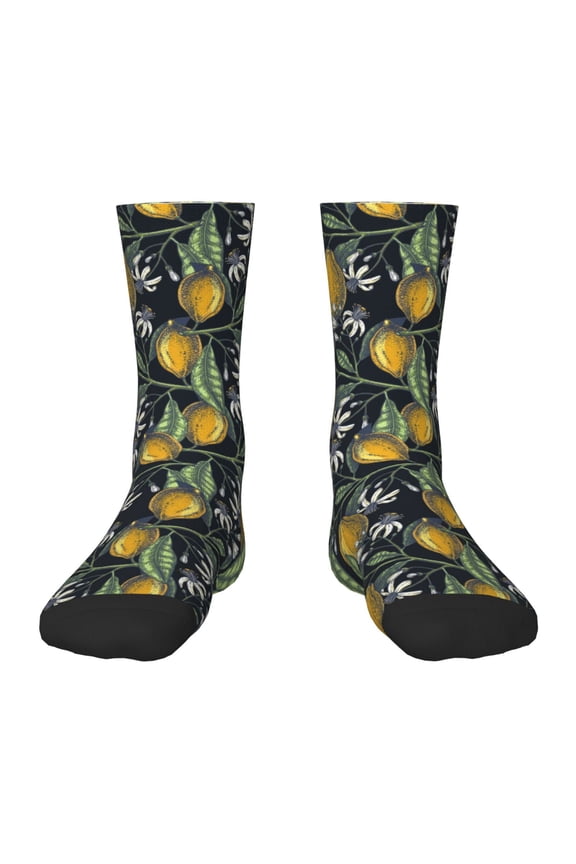 Citrus Fruits Elegant Lemons Pattern Children's Socks, Socks Gifts ,kids Crew Soft Cotton Socks , Moisture-Wicking, Durable, Ideal for Daily Wear & Sports