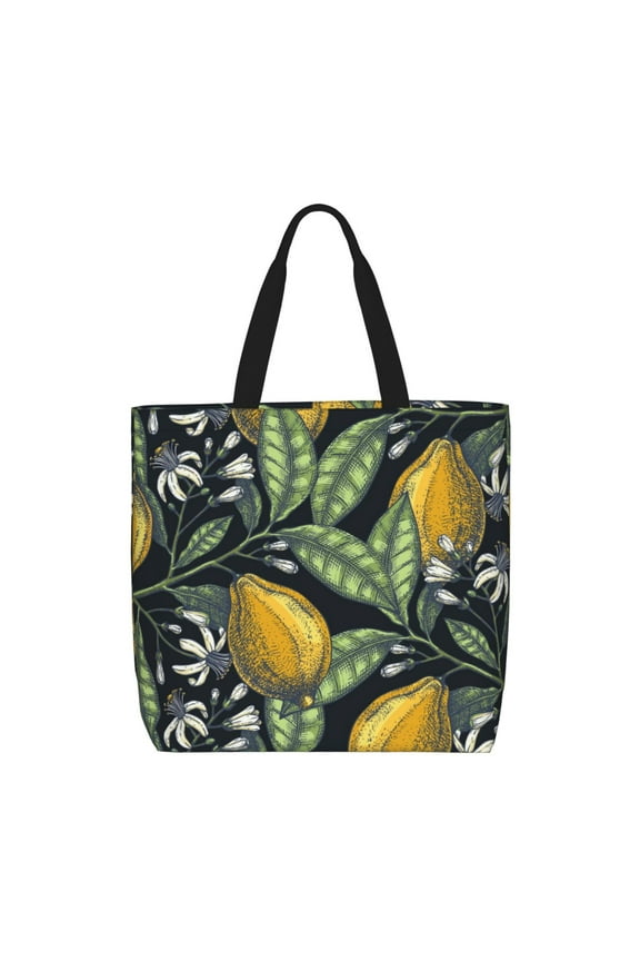 Citrus Fruits Elegant Lemons Print Lightweight Tote Bag for Women, Water-Resistant Shoulder Bag with Zipper, Spacious Casual Handbag for Work, School, Shopping